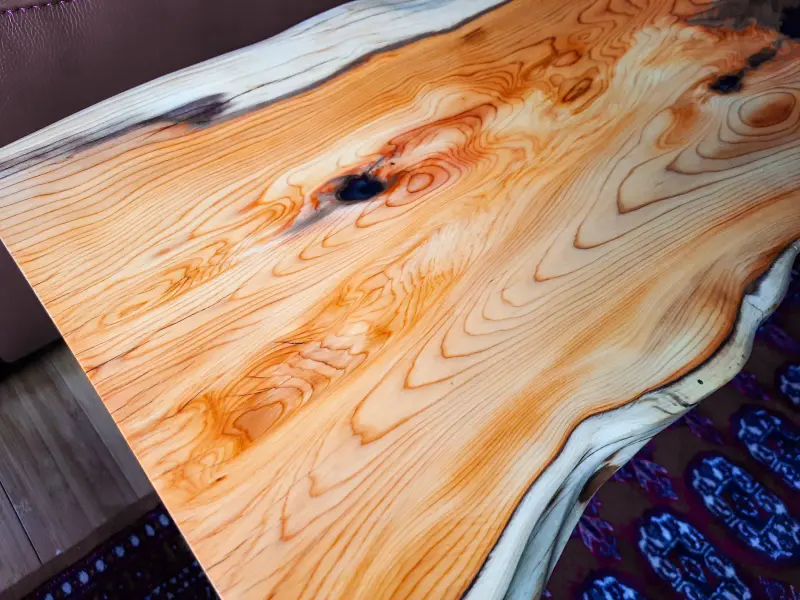 Yew live-edge coffee table, photo 9 of 10, as taken