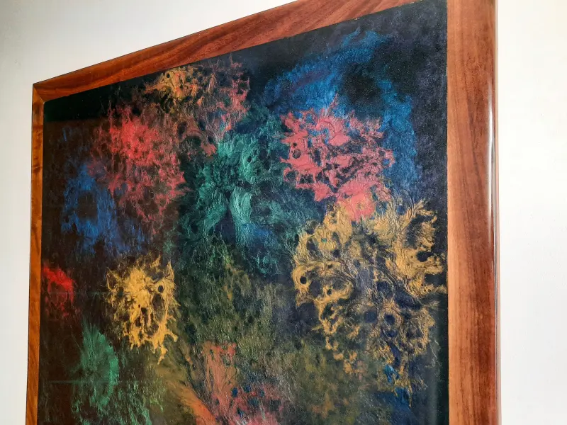 Black resin art in a walnut frame, photo 4 of 10, as taken