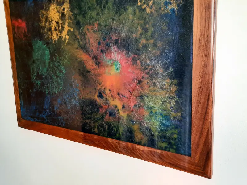 Black resin art in a walnut frame, photo 5 of 10, as taken