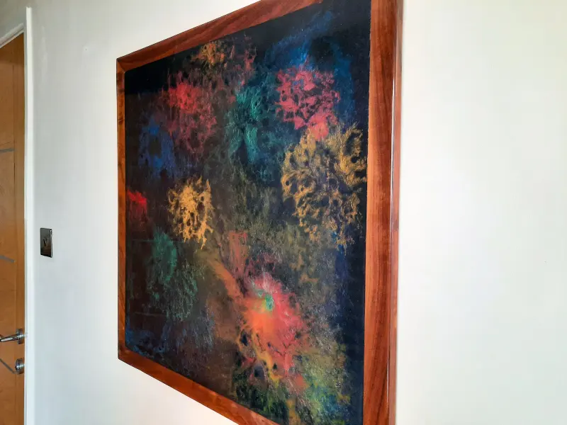 Black resin art in a walnut frame, photo 9 of 10, as taken