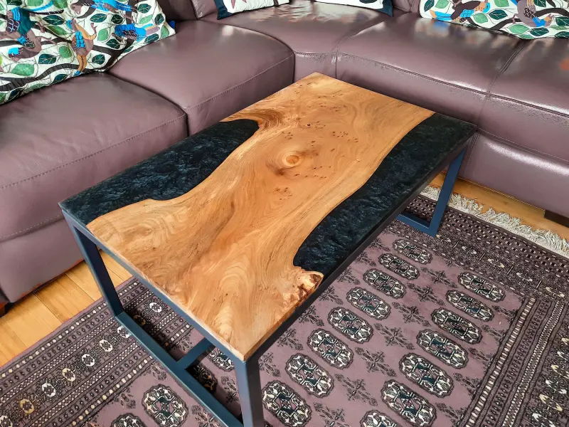 Elm and black resin coffee table, photo 1 of 10, as taken