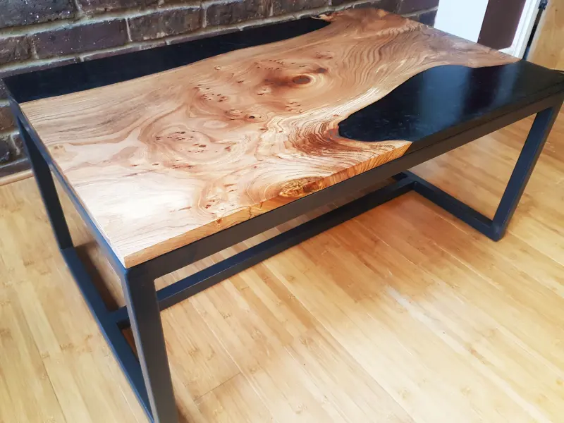 Elm and black resin coffee table, photo 3 of 10, as taken