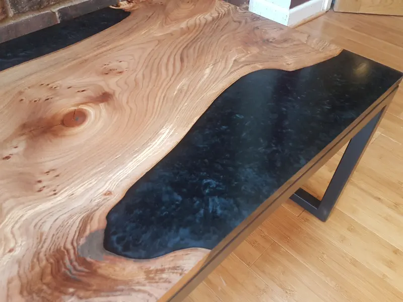 Elm and black resin coffee table, photo 8 of 10, as taken