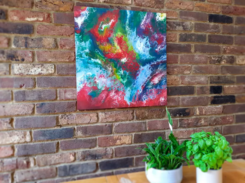 Large colourful resin painting, photo 2 of 9, as taken