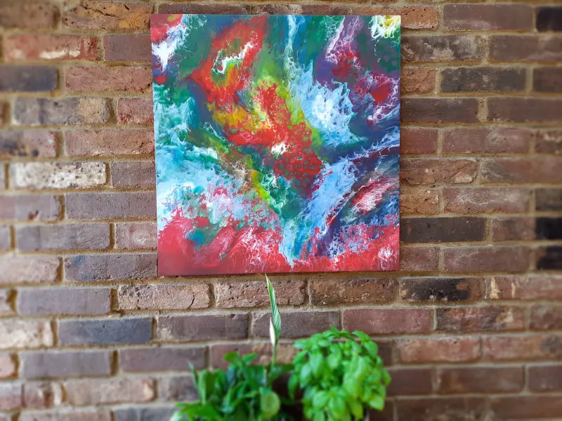 Large colourful resin painting, photo 4 of 9, as taken