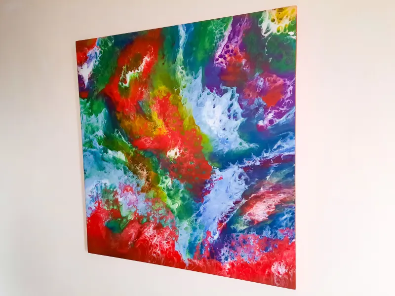 Large colourful resin painting, photo 6 of 9, as taken
