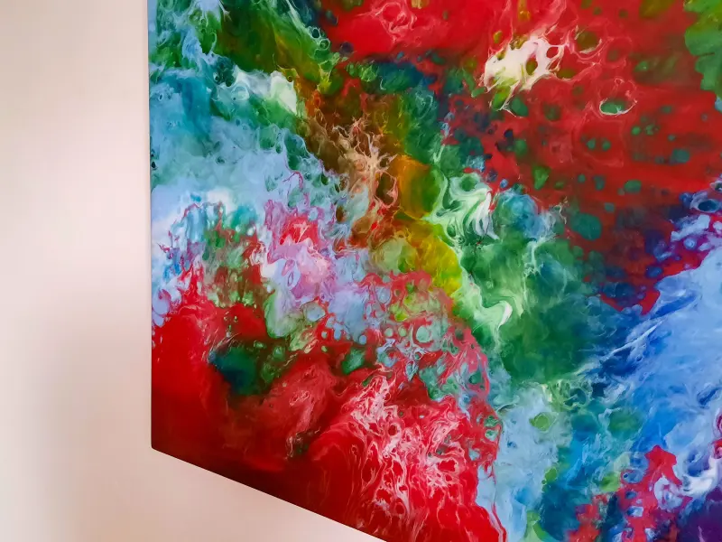 Large colourful resin painting, photo 8 of 9, as taken