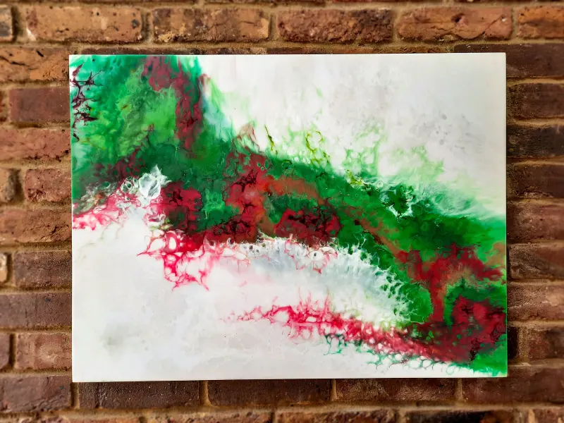 Emerald green and red resin wall art, photo 2 of 10, as taken