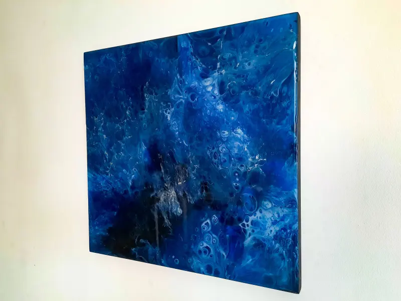 Dark blue and black resin painting, photo 1 of 8, as taken