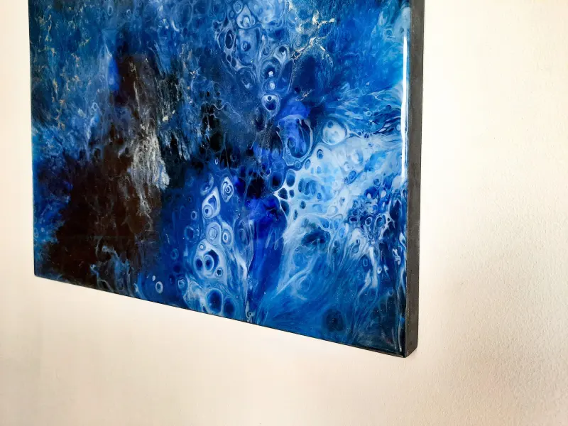 Dark blue and black resin painting, photo 2 of 8, as taken