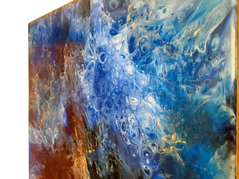 Dark blue and black resin painting, photo 7 of 8, as taken