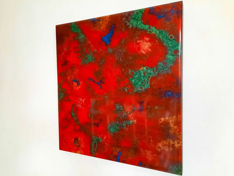 Small red and green resin painting, photo 1 of 9, as taken