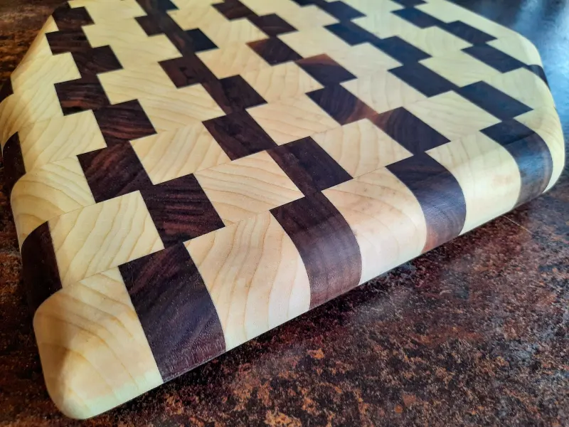 End-grain walnut and horse chestnut board, photo 7 of 8, as taken