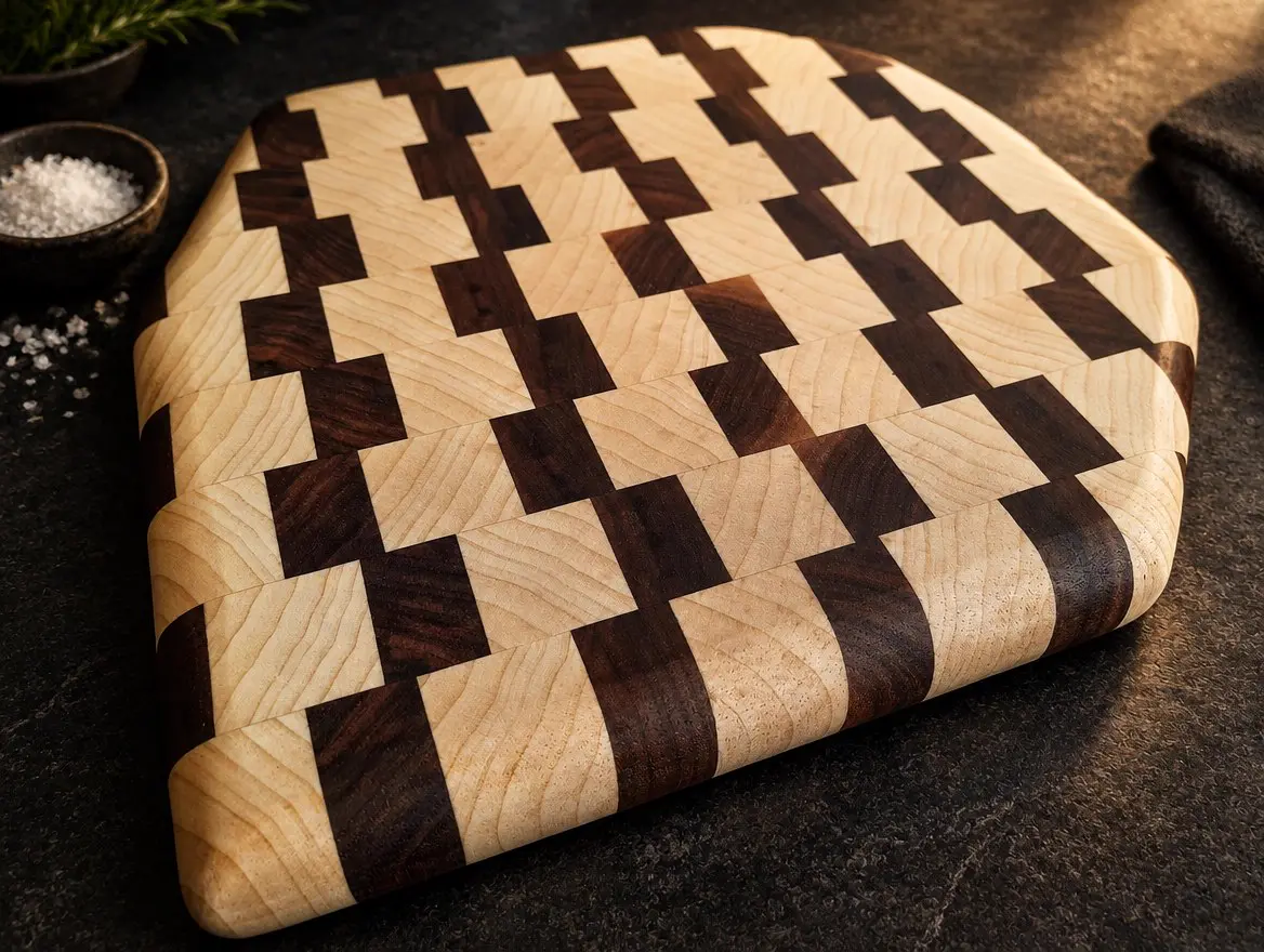 End-grain walnut and horse chestnut board: Walnut and horse chestnut, end grain