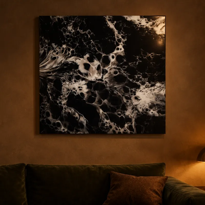 Black and white resin painting: Black and white, with a black border. Sold