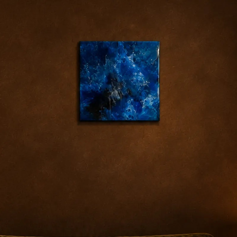 Dark blue and black resin painting: Medium, deep blue, black and silver